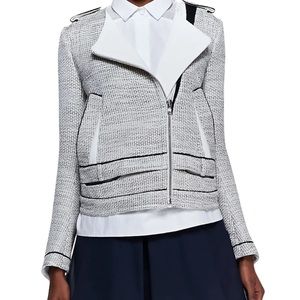 O'2nd Honeycomb Moto Jacket with Trim in Light Beige Size 10 $260 NWOT